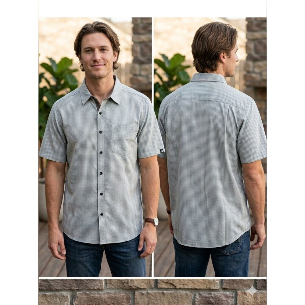 The North Face A5 Series Mens XL Plaid Button Shirt Short Sleeve Cotton Gray